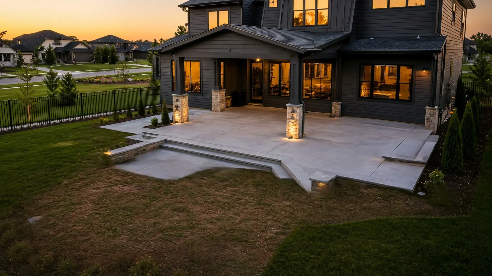 Concrete pad and walkway poured mid-project